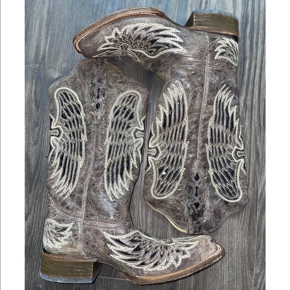 CORRAL BLACK SEQUIN WING & CROSS INLAY COWGIRL BOOTS - SQUARE TOE